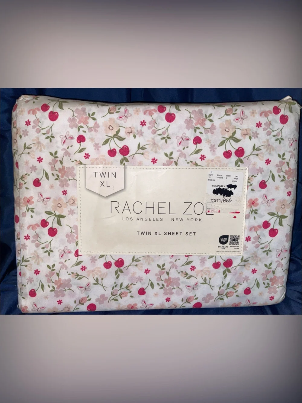 Rachel Zoe Pink & Green Cherry Blossom Twin XL Sheet Set